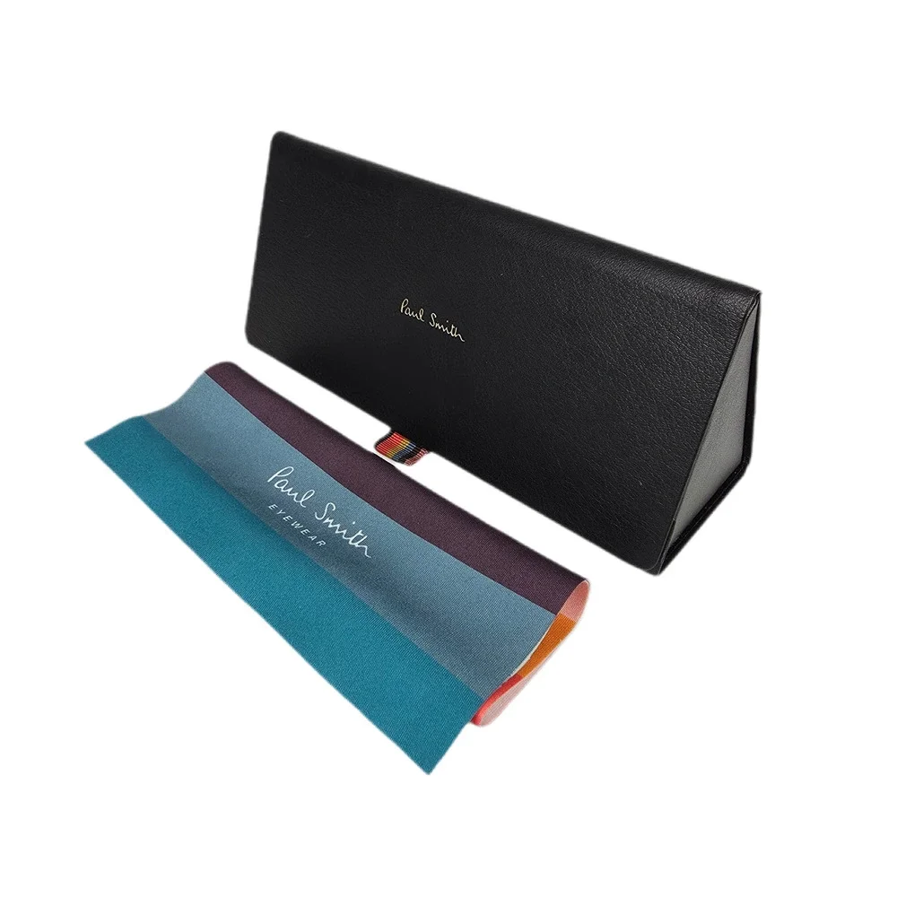 PAUL SMITH TRIANGLE HARD SHELL EYEGLASS CASE + MULTI‑STRIPE CLOTH – BLACK – 6